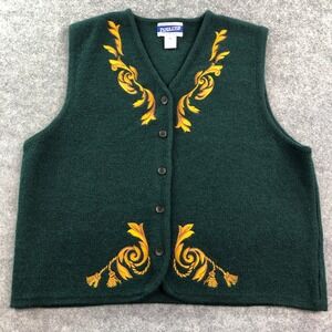 Pendleton Dark Green Wool Vest with Gold Embroidered Scrolls
